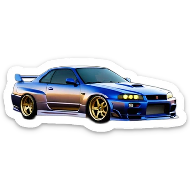 paul walker avec une Nissan skyline r34 sticker