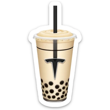 Boba tea in tesla, without a person and with the tesla logo keep the boba tea like that and make it the car and the boba tea how it was and cream boba tea just a little smaller to go on pinterest sticker