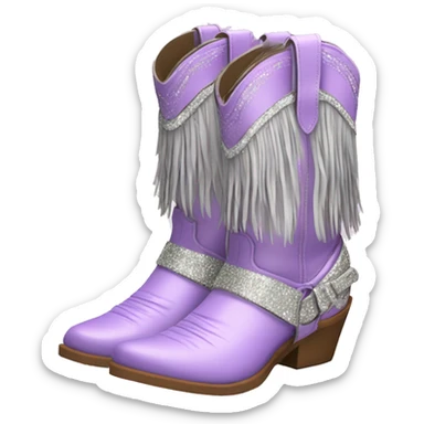 Realistic pastel purple fashion cowgirl boots with sparkly shiny glitter fringe on them. sticker