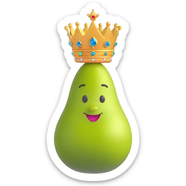 royal pear with a crown, elegant and regal, fun emoji style, wearing a jeweled necklace sticker