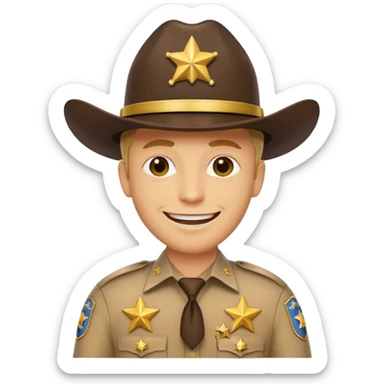 Generate me an emoji with a yellow man from the Apple emoji, in a realistic American sheriff's uniform sticker