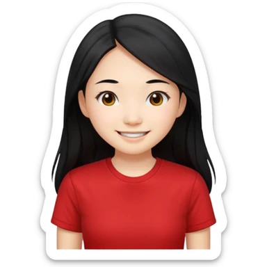 Asian girl with long hair and red t shirt sticker