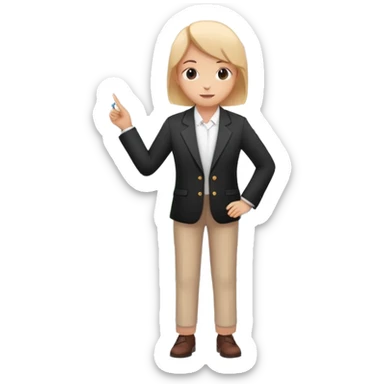 person presenting in front of a simple chart or graph, wearing a blazer and confident posture sticker