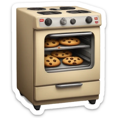Realistic vintage beige oven with chocolate chip cookies baking inside of it. sticker