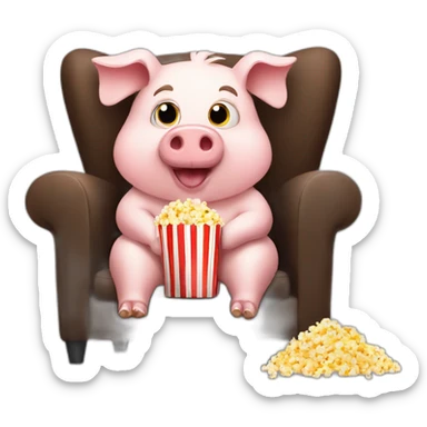 Funny pig sitting on a chair with popcorn sticker