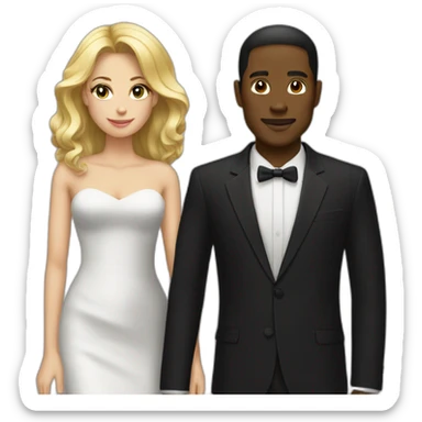 Black man with blond woman in black tie event sticker