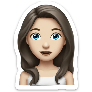  brunette pale girl with blue eyes, big lips and long hair  sticker