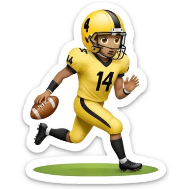 Make a football player wearing yellow and black with 14 sticker