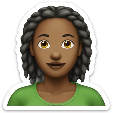 A black woman with dread locks and a green t-shirt. sticker
