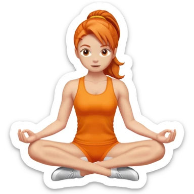 Ginger gym girl middle part stretching orange outfit sitting sticker