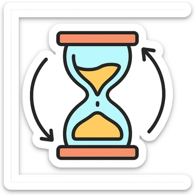 stylized hourglass being flipped, aesthetic look, smooth lines, gentle color palette, simple icon sticker