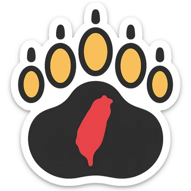 bold modern icon of Formosan black bear paw print, vibrant colors, representing Taiwan, no cliche sticker