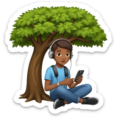 person listening to music under a tree sticker