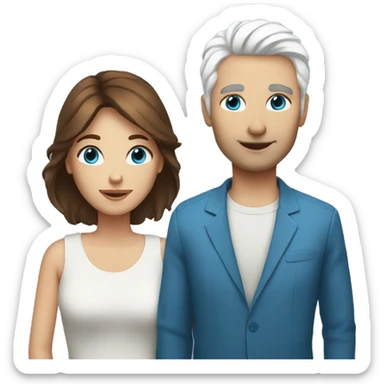 Woman with brown hair and man with white hair both with blue eyes sticker