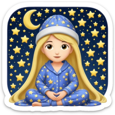 moon wearing oversized pajama hat tangled in stars sticker