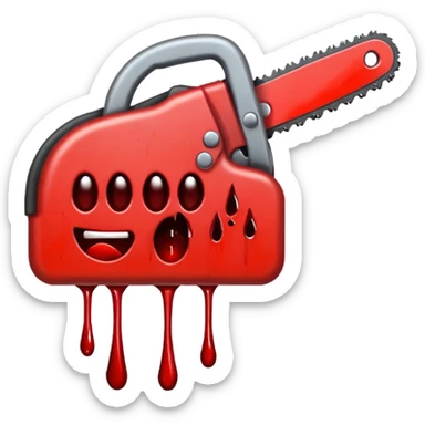Chainsaw, blood dripping, cartoon horror emoji, no background sticker