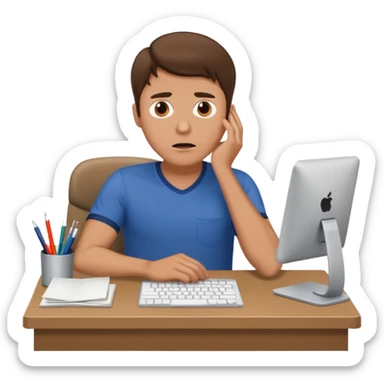 A white man with brown hairs  sits at his desk in shock sticker