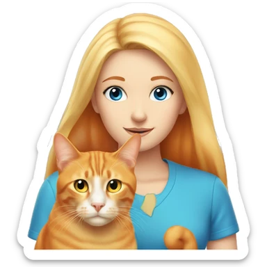 Orange cat with blonde girl with blue eyes sticker