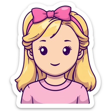 Pretty blonde bombshell girl with long hair and highlights. She has long eyelashes and a pink bow in her hair. sticker