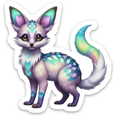 Rare realistic pretty beautiful gorgeous iridescent white exotic epic aesthetic colorful Trico-Genet-Eevee-Genet-species-Fakemon-hybrid-creature, with intricate tattoo markings, full body sticker