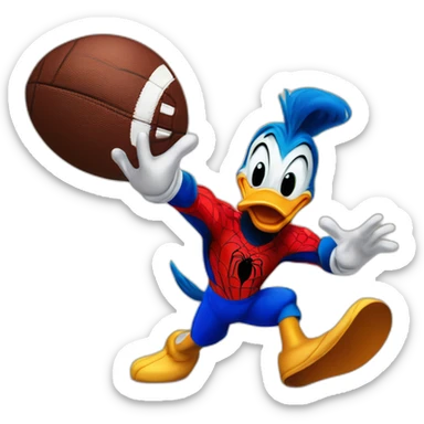 donald duck playing football against spiderman sticker