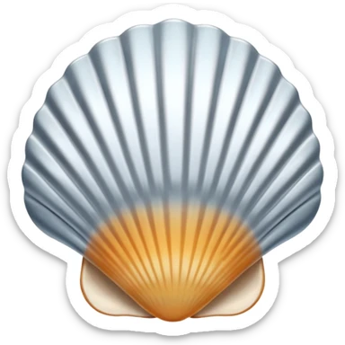 A seashell emoji made of polished silver chrome, smooth curved surface, reflective metallic highlights, elegant minimal design, iOS emoji style, centered, clean white background, soft lighting sticker