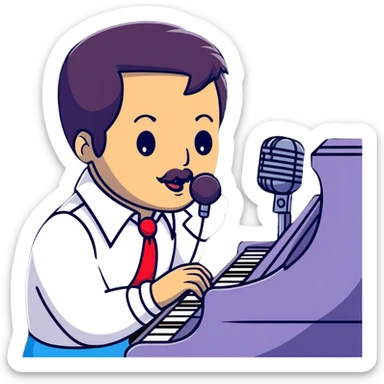Freddie Mercury at piano with microphone sticker