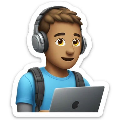 man with laptop headphones phone only upper part of body  sticker