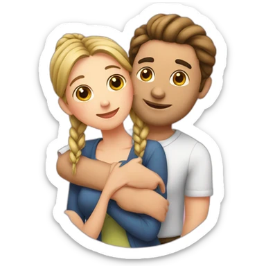 Man loves woman with pigtails, heart between them sticker