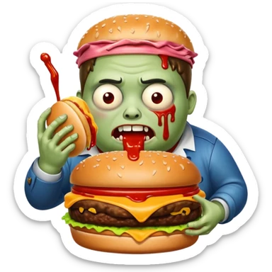 Fat zombie eating burger sticker