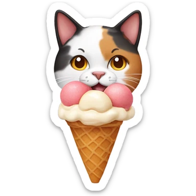 calico cat with icecream  sticker