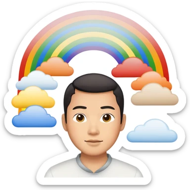 Asian men under a rainbow sticker
