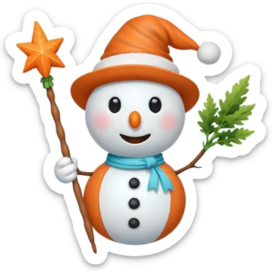 Snowman in a swimsuit and a magic wand in his hands sticker