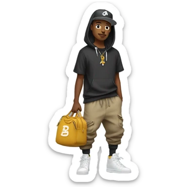 Person wearing clothes with hip hop cursive font style clothes sticker