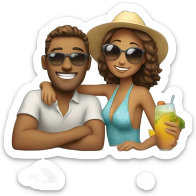 happy couple on vacation sticker