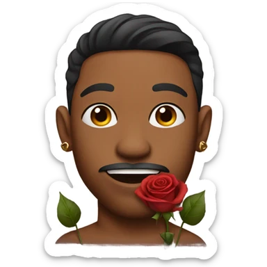 Brown-skinned male with tattoos, holding a rose in his mouth sticker
