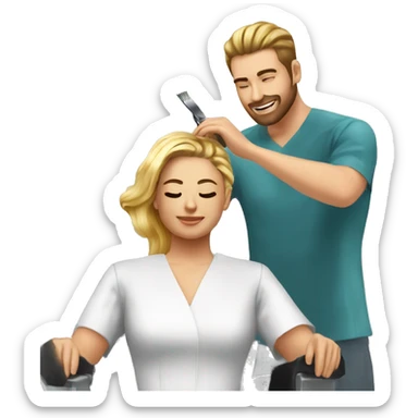 the hairdresser dyes the client's hair with iodine sticker