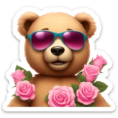 Pink roses teddy sunglasses sticker