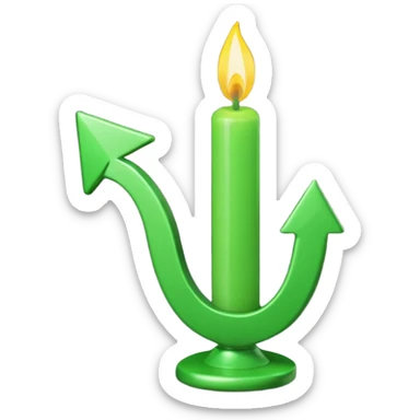 iOS-style 3D emoji: rising green candlestick chart with an upward-pointing arrow sticker