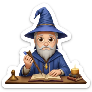 "Thinking face emoji  as a thoughtful wizard in Hogwarts library, scratching head with quill, surrounded by floating books and candles, detailed digital art in Harry Potter style, puzzled expression, magical atmosphere."
 sticker
