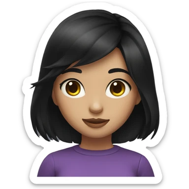 Girl black hair whit black cat  sticker