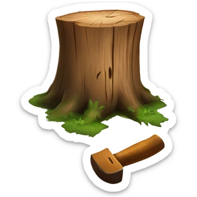 Tree stump with an axe cleaved in the top of the stump  sticker