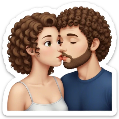 lovely couple white man with curly hair and short beard kissing his white girlfriend with straight brown hair sticker
