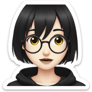 Anime-eyes+Goth-girl-dark-hair-with-glasses-black-tshirt+perfectly-centered sticker