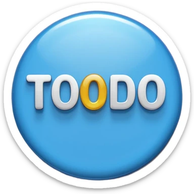 A glossy, three-dimensional emoji pin badge showing the text "TODOC". The font is modern, rounded, sans-serif, and colored in a professional medical blue. The badge has soft edges and reflections, in the style of Apple emojis. White background. sticker