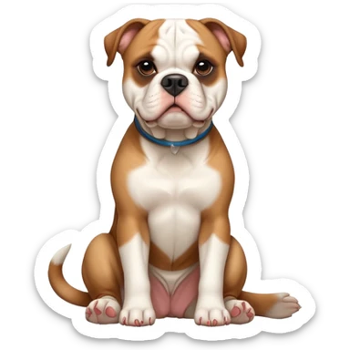 cinematic-[american bulldog]-realistic-full-body-sitting-emoji,-tail-resting-loosely-beside-its-paws,-head-tilted-dramatically,-sleek-[brown fawn]-fur,-simplified-yet-realistic-focused-features,-highly-detailed,-glowing-with-an-almost-sarcastic-glow sticker