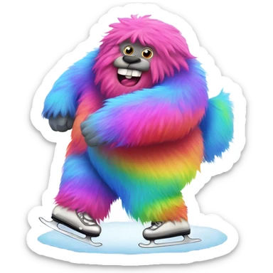 fat rainbow pink red yeti ice skating  sticker