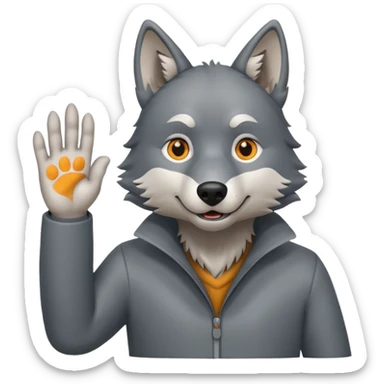  A real wolf waving his hand while he's standing but  sticker