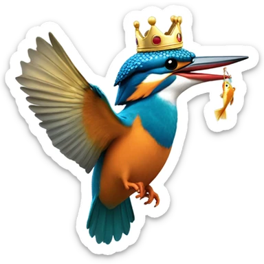 Kingfisher flying with a crown and a fish  sticker