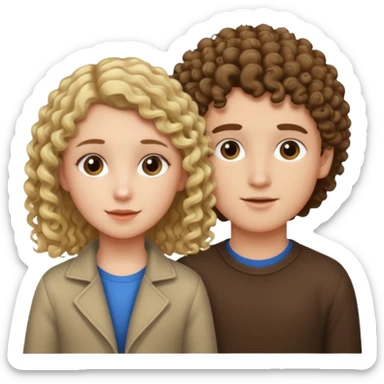 Băiat creț brunet și fata părul drept și blond sticker